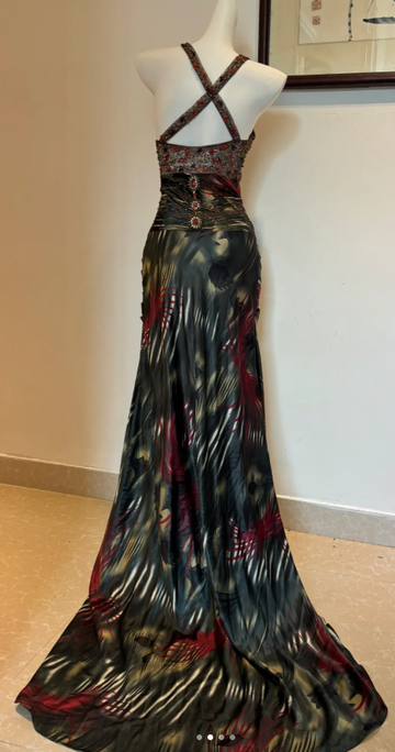 Niulatu V neck Sheath Satin Beaded Long Prom Dresses, Pleated Formal Evening Dresses HZ1026